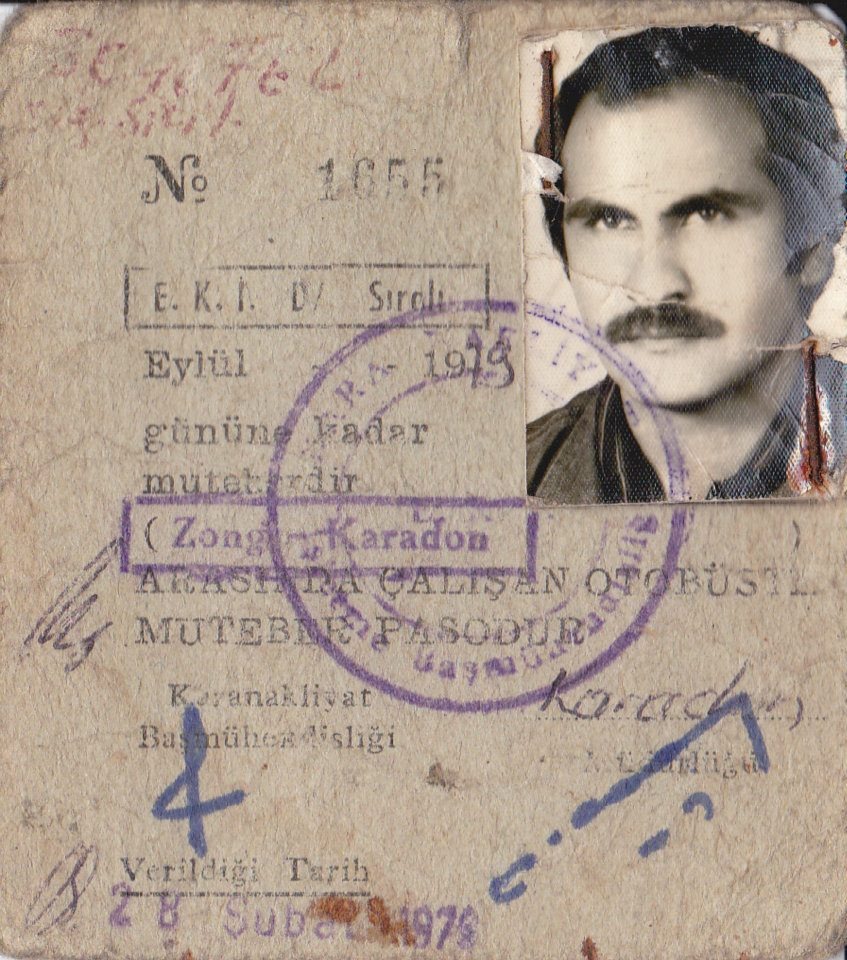 Kadir Tuncer'e ait EKİ işçi servis pasosu